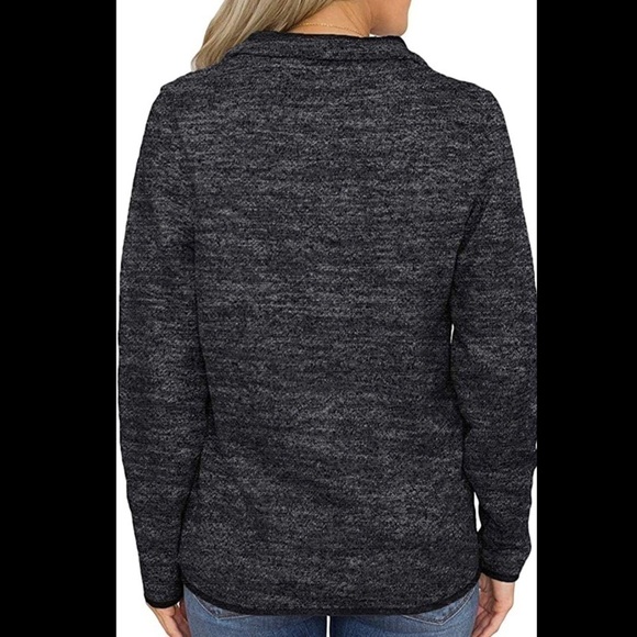 Dark Gray Long Sleeve Top With Zipper And Pocket - Picture 3 of 5